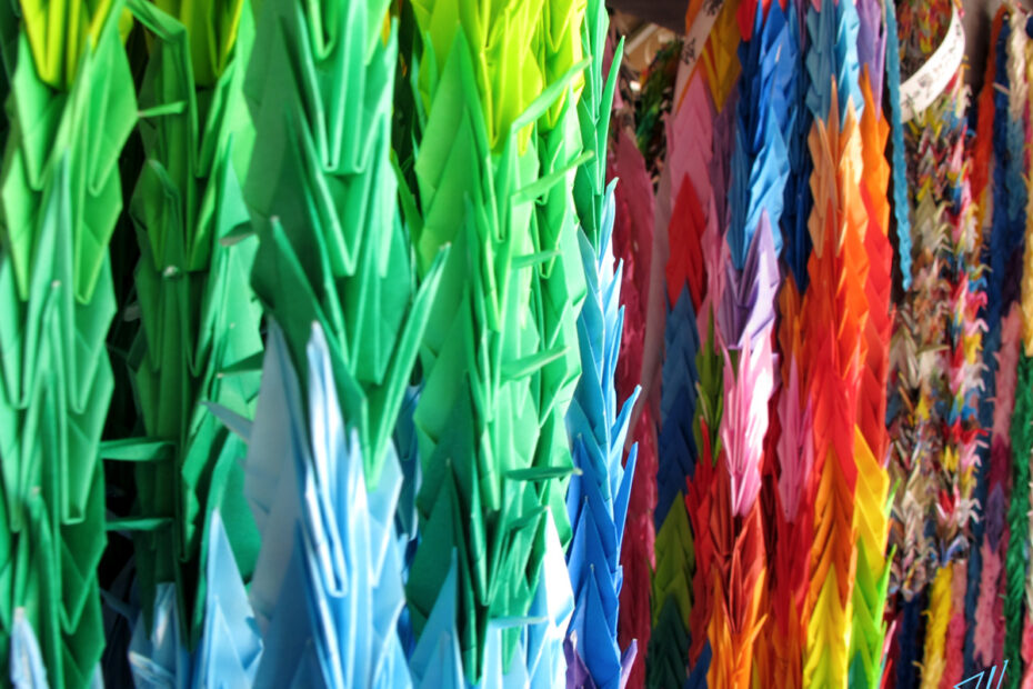 crane-shaped origami paper in various colours